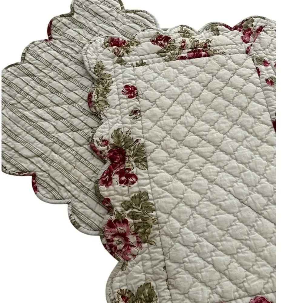 Boutis Piqué Placemats Set of 3 Autumn Rose Floral Quilted French 20x14